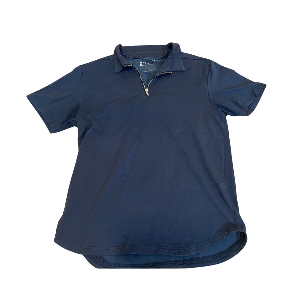 BYLT Basics Men's Large LUX Zip Performance Short Sleeve Polo Blue